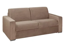 Sofá 3 lugares convertível de abertura rápida em veludo bege - Colchão de 18 cm - CALITO
