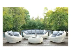 Sofá 3 lugares de jardim resina entrançada marfim - WHITEHEAVEN