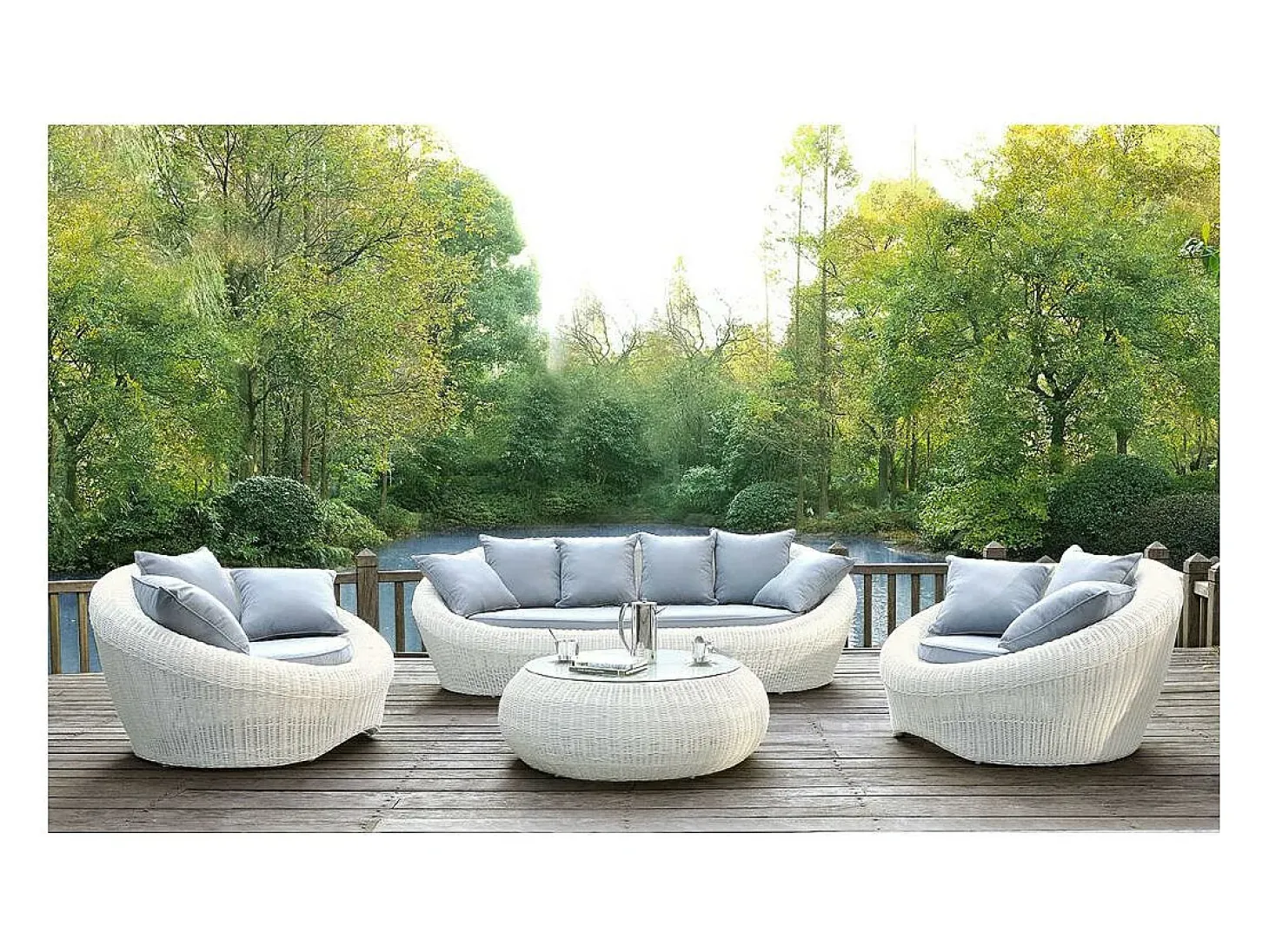 Sofá 3 lugares de jardim resina entrançada marfim - WHITEHEAVEN