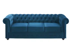 Sofá 3 lugares e cadeirão Veludo azul esverdeado CHESTERFIELD