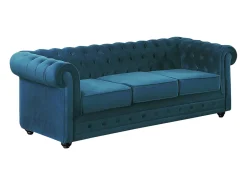 Sofá 3 lugares e cadeirão Veludo azul esverdeado CHESTERFIELD