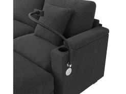 Sofá 4 lugares em forma de U - Veludo canelado - Equipado con suporte para telefone e porta de carregamento USB - Cinza
