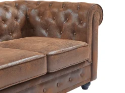 Sofá 4 lugares em microfibra com aspeto de couro envelhecido CHESTERFIELD