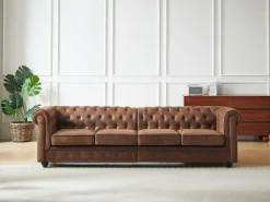 Sofá 4 lugares em microfibra com aspeto de couro envelhecido CHESTERFIELD