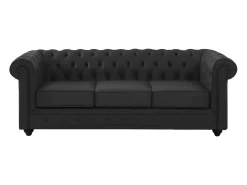Sofá 3 lugares em pele de búfalo preto icónico CHESTERFIELD