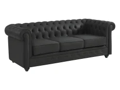 Sofá 3 lugares em pele de búfalo preto icónico CHESTERFIELD