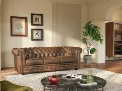 Sofá 3 lugares microfibra aspeto envelhecido CHESTERFIELD