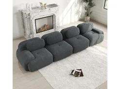 Sofá 4 Lugares Modular de Veludo Cannelado - com 4 Almofadas - 388x103x75cm - Cinza