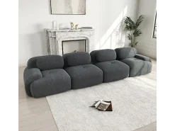 Sofá 4 Lugares Modular de Veludo Cannelado - com 4 Almofadas - 388x103x75cm - Cinza