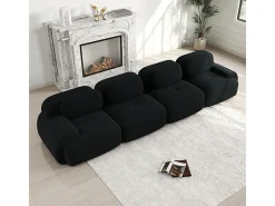 Sofá 4 Lugares Modular de Veludo Cannelado - com 4 Almofadas - 388x103x75cm - Preto