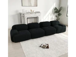 Sofá 4 Lugares Modular de Veludo Cannelado - com 4 Almofadas - 388x103x75cm - Preto