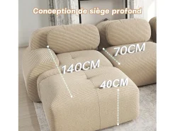 Sofá 2 Lugares Modular de Veludo Cannelado - com 2 Almofadas - 208x103x75cm - Bege
