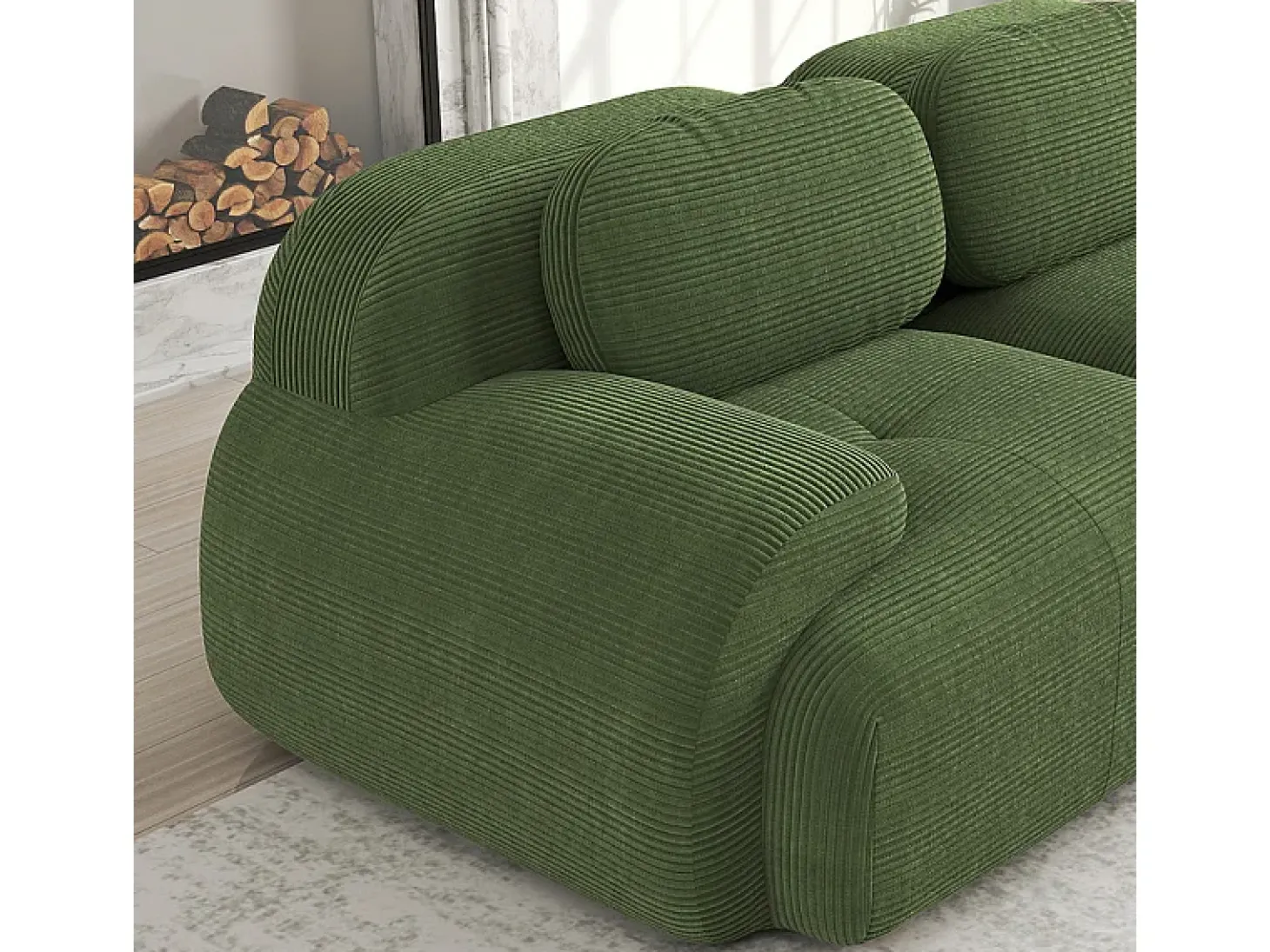 Sofá 3 Lugares Modular de Veludo Cannelado - com 3 Almofadas - 298x103x75cm - Verde