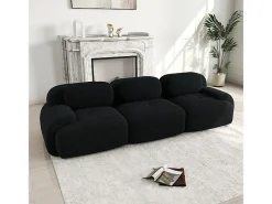 Sofá 3 Lugares Modular de Veludo Cannelado - com 3 Almofadas - 298x103x75cm - Preto