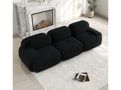 Sofá 3 Lugares Modular de Veludo Cannelado - com 3 Almofadas - 298x103x75cm - Preto