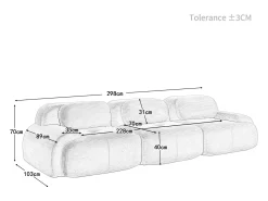 Sofá 3 Lugares Modular de Veludo Cannelado - com 3 Almofadas - 298x103x75cm - Bege