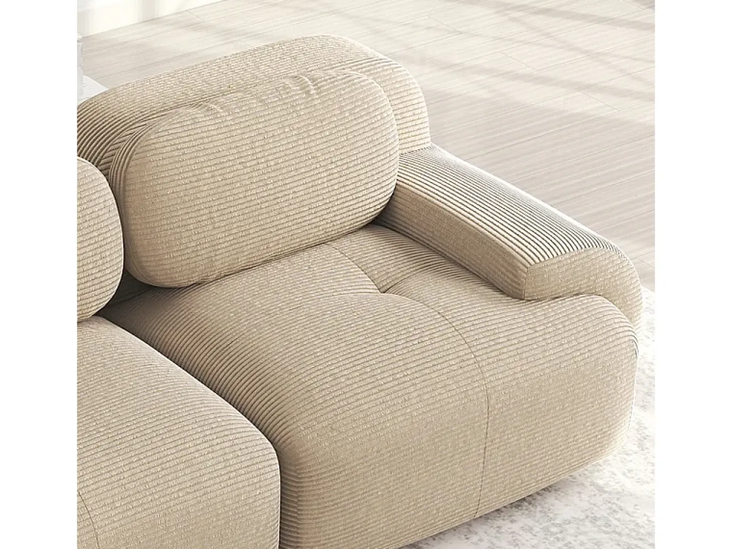 Sofá 4 Lugares Modular de Veludo Cannelado - com 4 Almofadas - 388x103x75cm - Bege