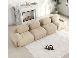 Sofá 4 Lugares Modular de Veludo Cannelado - com 4 Almofadas - 388x103x75cm - Bege