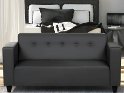 Sofá 3 lugares Preto – tecido capitonê (170 x 60 x 79 cm) - PEDRO
