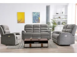 Sofá 3 lugares relax elétrico em tecido cinzento NEVERS