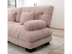 Sofá 4 lugares tecido pelúcia rosa - com 6 almofadas - estrutura madeira maciça - 406x77x81cm