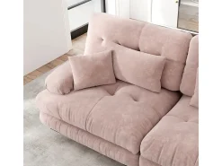 Sofá 4 lugares tecido pelúcia rosa - com 6 almofadas - estrutura madeira maciça - 406x77x81cm