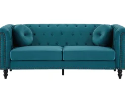 Sofá 3+2 lugares veludo azul-esverdeado estilo charme TURNER