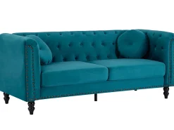 Sofá 3+2 lugares veludo azul-esverdeado estilo charme TURNER