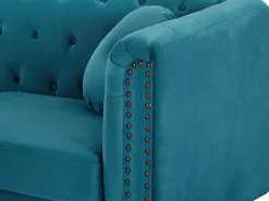 Sofá 3+2 lugares veludo azul-esverdeado estilo charme TURNER