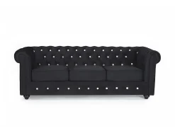 Sofá 3 lugares veludo preto e botões cristal CHESTERFIELD