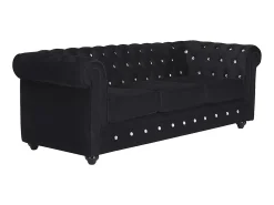 Sofá 3 lugares veludo preto e botões cristal CHESTERFIELD