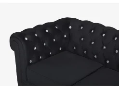 Sofá 3 lugares veludo preto e botões cristal CHESTERFIELD