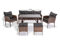 Sofá + Mesa + 2 Poltronas + 2 Pufes de Rattan PE. Móveis de Jardim e Terraço Sebas, Ratan Marrom
