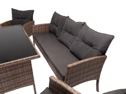 Sofá + Mesa + 2 Poltronas + 2 Pufes de Rattan PE. Móveis de Jardim e Terraço Sebas, Ratan Marrom