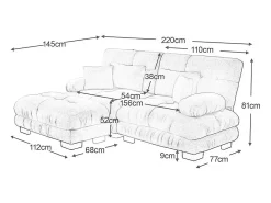 Sofá angular 2 lugares em tecido Chenille, com 4 almofadas, puff removível, combinação DIY, 220x145x81cm, Bege