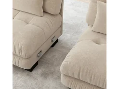 Sofá angular 2 lugares em tecido Chenille, com 4 almofadas, puff removível, combinação DIY, 220x145x81cm, Bege
