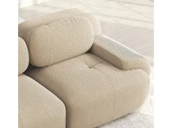 Sofá angular modular 2 lugares - de Veludo cotelê - com 2 almofadas e puff - ergonómico - 208x178x75cm - Bege