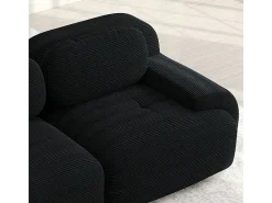 Sofá angular modular 4 lugares - de Veludo cotelê - com 4 almofadas e puff - 388x178x75cm - Preto