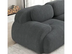 Sofá angular modular 3 lugares - de Veludo cotelê - com 3 almofadas e 2 puffs - 298x178x75cm - Cinza