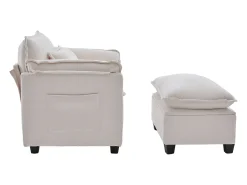 Sofá bege com bolsos laterais e apoio para os pés - Chenille - para sala de estar e quarto