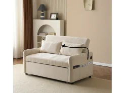 Sofá bege com suporte para telemóvel e bolso - encosto ajustável - para sala e quarto