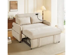 Sofá bege com suporte para telemóvel e bolso - encosto ajustável - para sala e quarto