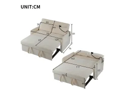 Sofá bege com suporte para telemóvel e bolso - encosto ajustável - para sala e quarto