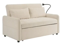 Sofá bege com suporte para telemóvel e bolso - encosto ajustável - para sala e quarto