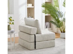 Sofá bege de 1 lugar - Sofá dobrável com encosto e almofadas - chenille
