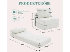 Sofá bege de 1 lugar - Sofá dobrável com encosto e almofadas - chenille