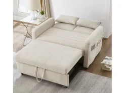 Sofá bege de 2 lugares - Sofá lounge com função de extensão e duas almofadas - encosto ajustável - tecido de algodão e linho