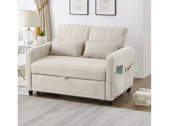 Sofá bege de 2 lugares - Sofá lounge com função de extensão e duas almofadas - encosto ajustável - tecido de algodão e linho