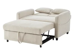 Sofá bege de 2 lugares - Sofá lounge com função de extensão e duas almofadas - encosto ajustável - tecido de algodão e linho
