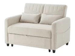 Sofá bege de 2 lugares - Sofá lounge com função de extensão e duas almofadas - encosto ajustável - tecido de algodão e linho